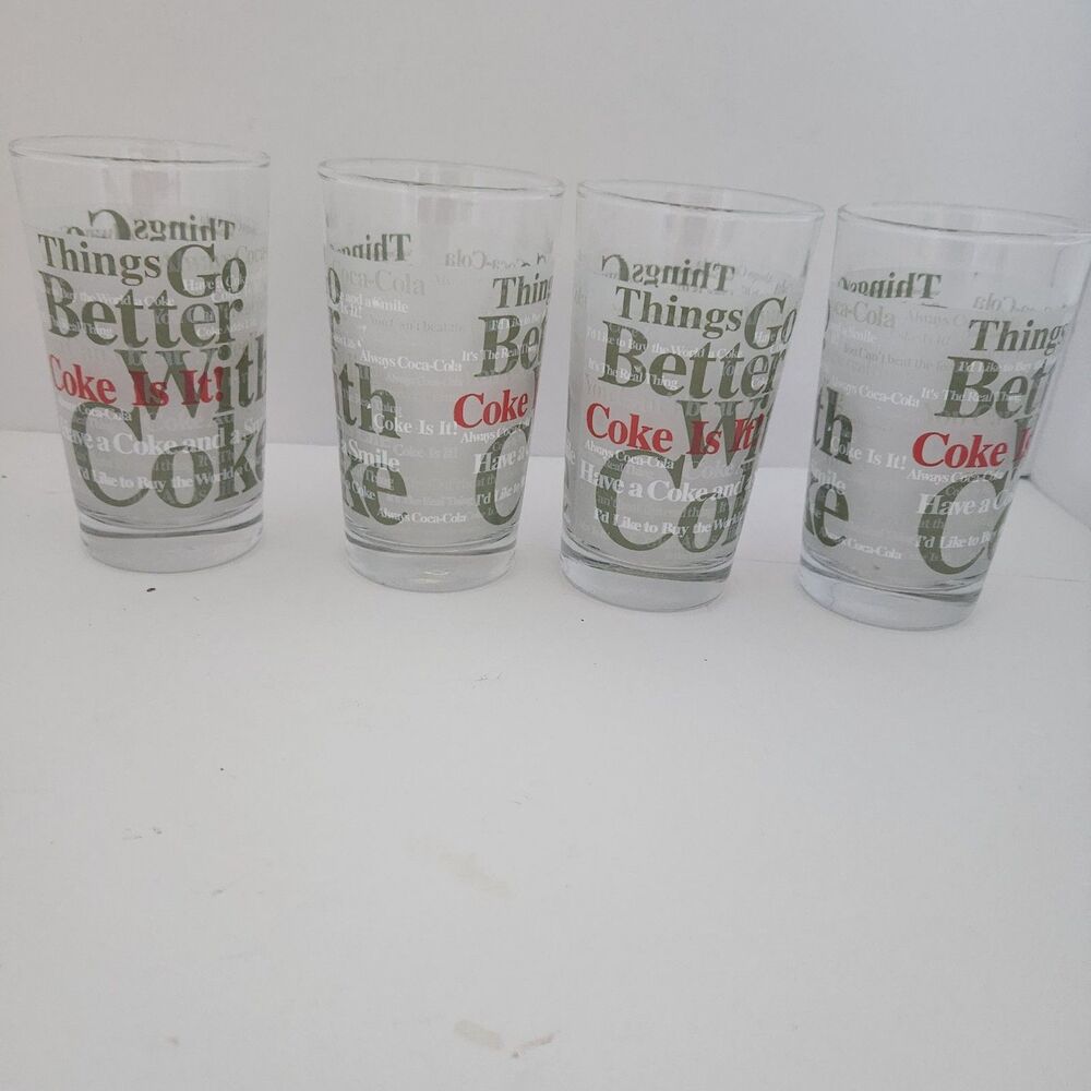 vintage COCA COLA 8-ounce tumblers. "Everything go better with Coke" logo.